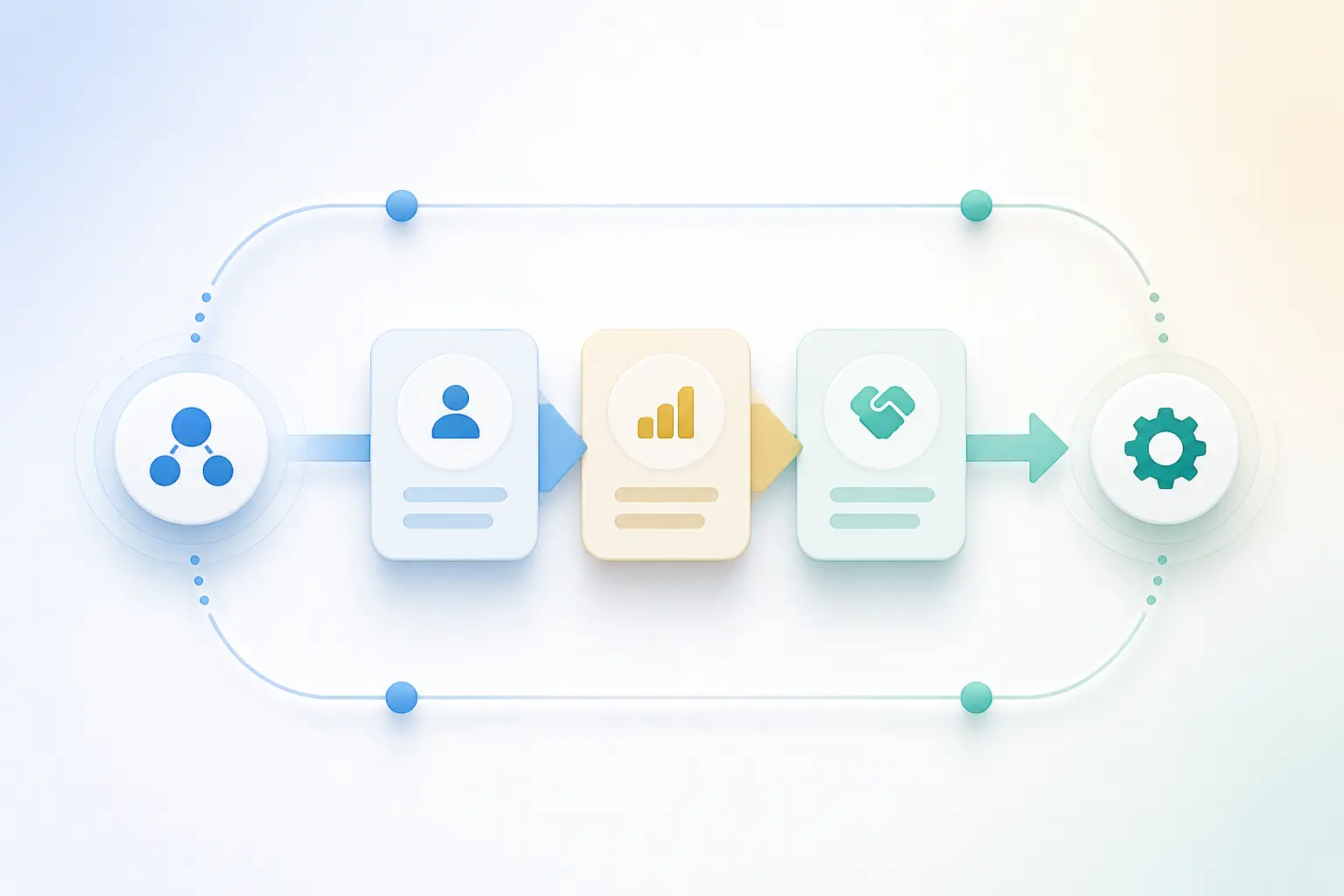 Organisation commerciale : pipeline de vente en 3 étapes, responsabilités et outils, avec flux de conversion.