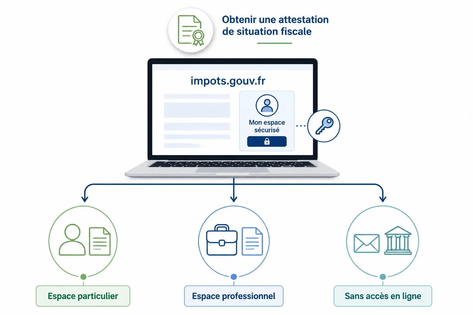 Schéma du bordereau de situation fiscale sur impots.gouv.fr : Espace particulier, professionnel ou sans accès en ligne