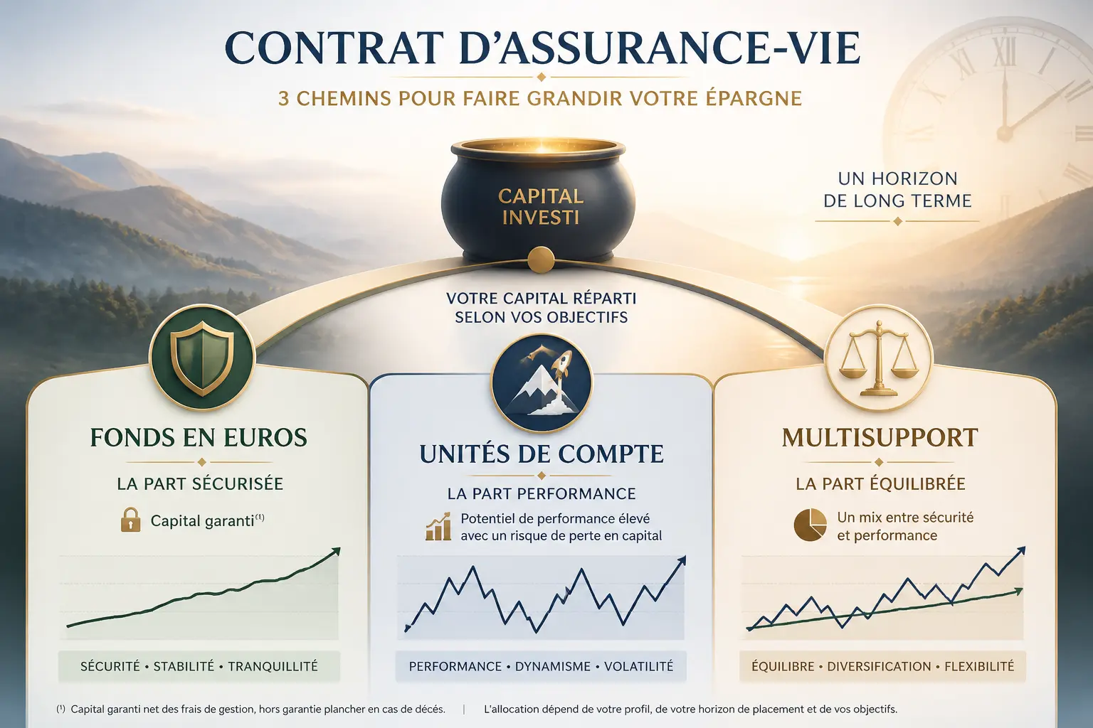 Assurance vie expliquée aux nuls : schéma des fonds en euros, unités de compte et multisupport