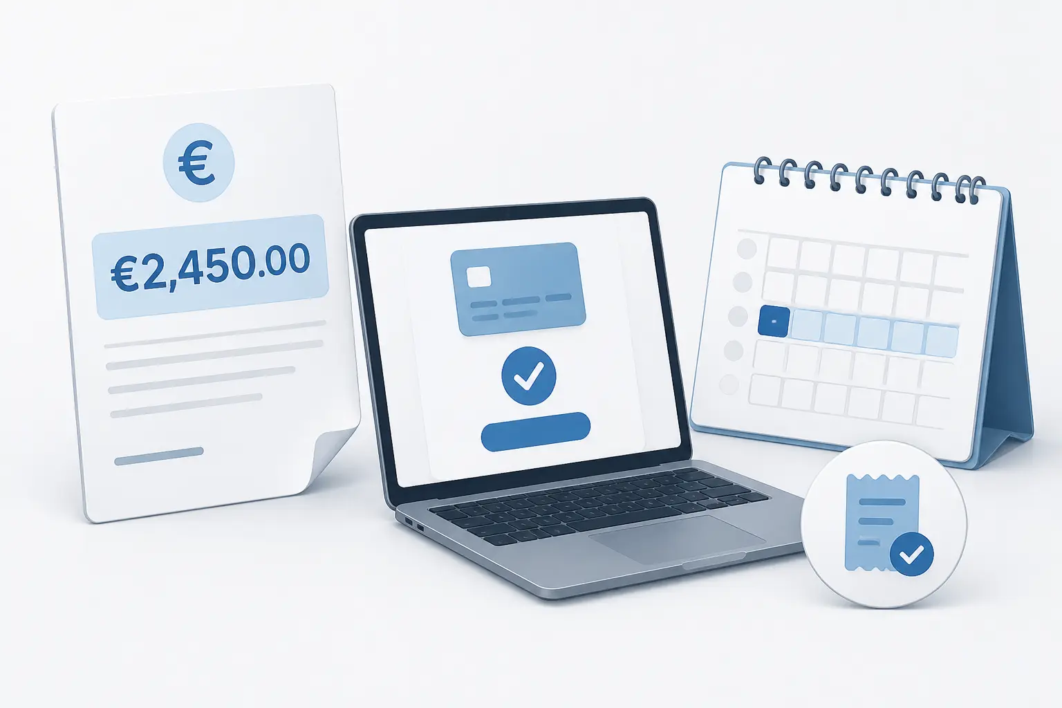 Paiement de créances publiques en ligne sur ordinateur, avec option d’échéance et confirmation.