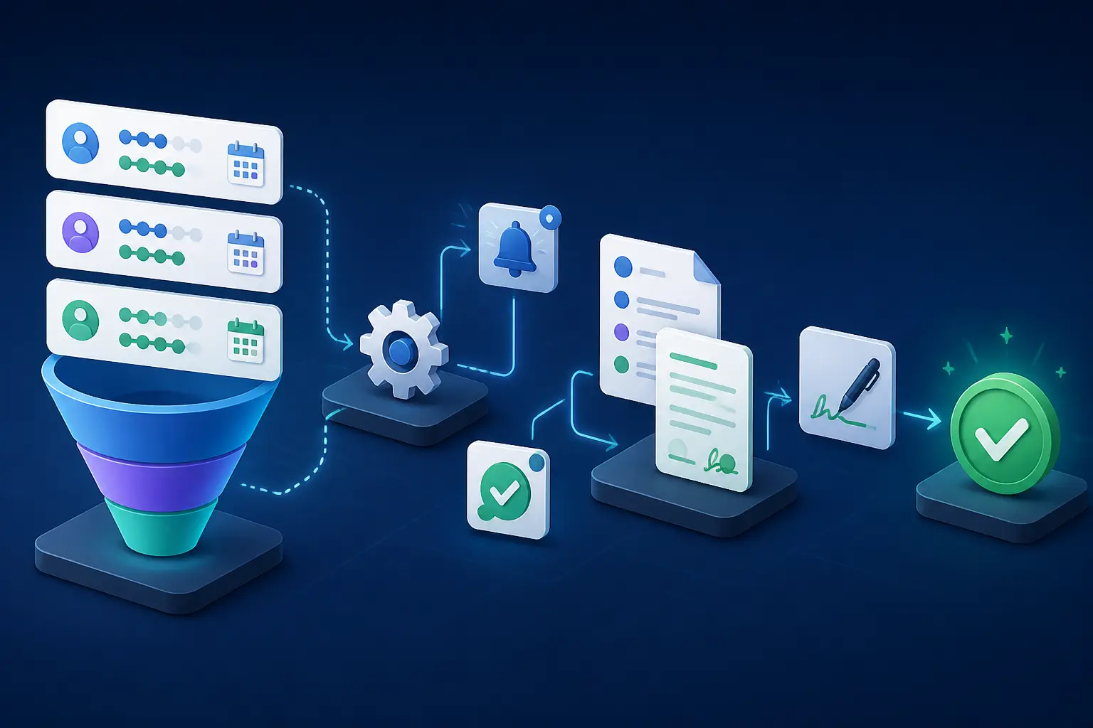 Fonctions CRM : pipeline de vente visuel avec cartes, automatisation, contrat et validation finale